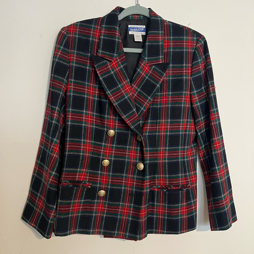 Pendleton Women's Double-Breasted Plaid Blazer - Red and Black